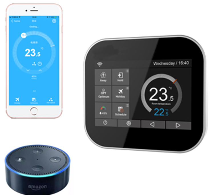 CE/RoHS approved touch screen wireless programmable fcu room thermostats
