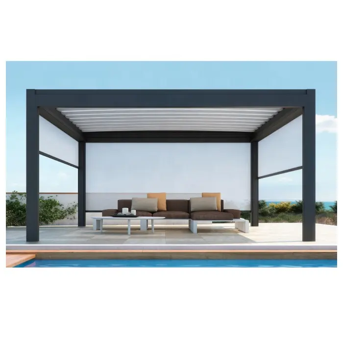 Bespoke Outdoor Modern Square Tube Garden Terrace Patio Gazebo Folding Louver Side Blinds Bioclimatic Aluminum Pergola Design