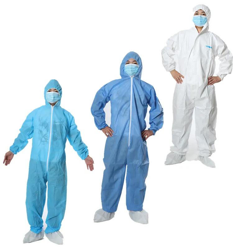 Coverall Safeguard Disposable Blue SMS Garage Overall Workwear Jumpsuit With Elastic Cuffs Hooded