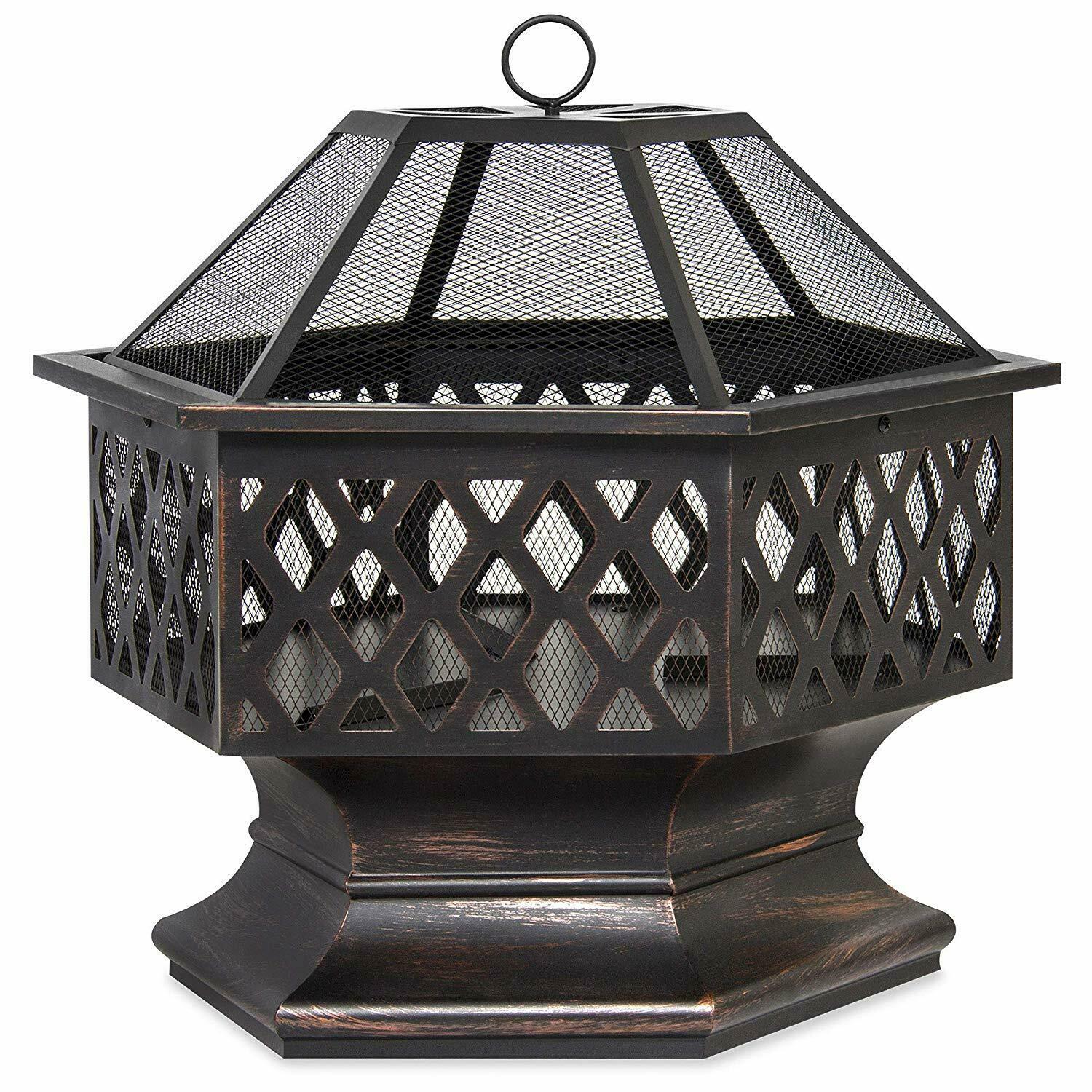 Outdoor Heavy Steel Hex Shape Fire Pit Wood Burning Fireplace