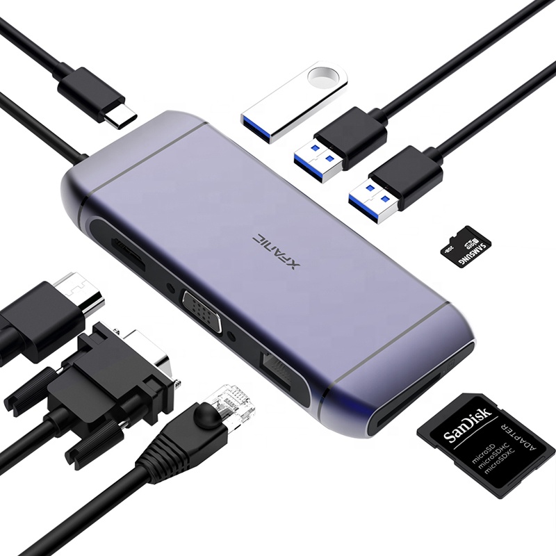 Xfanic C102 Универсальная док-станция HDMI 4k HD VGA Rj45 9 в 1 Usb C Тип Usb C адаптер концентратор