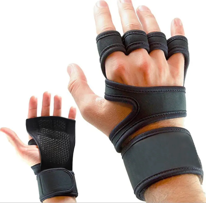 Weight Lifting Gloves with Built-In Wrist Wraps and Extra Grip