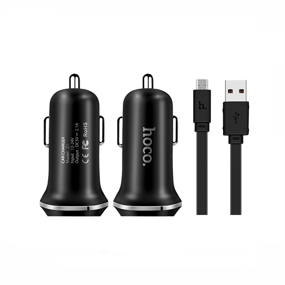 HOCO Z1 2.1A Micro Dual USB с зарядным кабелем, автомобильное зарядное устройство для мобильного телефона
