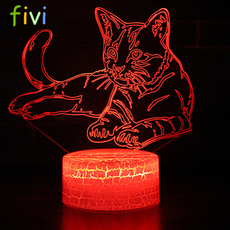 7 видов цветов USB спальня домашний декор, с милым рисунком кота, 3D Ночной свет LED животных настольная лампа прикроватная лампа для вечеринки детские игрушки подарки светильник