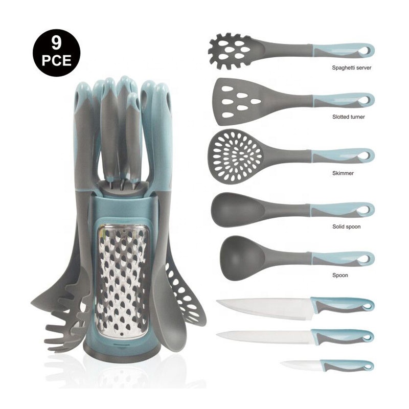 9 Pieces Knife Grater Combined Multifunction Nylon Utensil Kitchen Tools Set With Holder