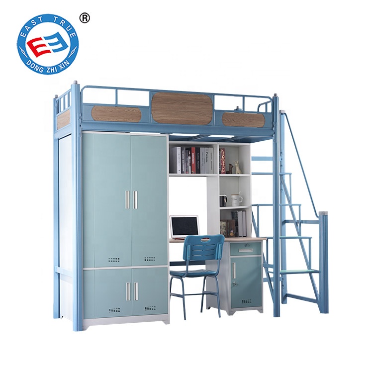 school furniture Metal frame bunk bed with table and wardrobe/ metal bunk dormitory bed