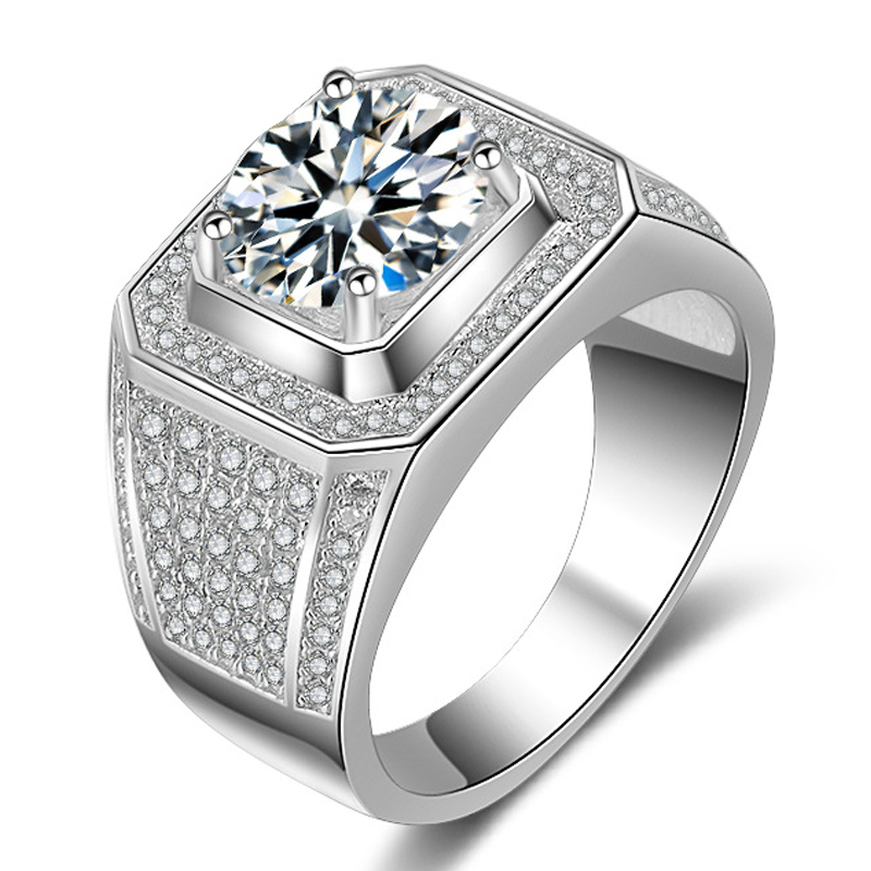 Luxury 3.5ct Platinum Engagement Ring Male Full Diamond Zircon Rings For Men Artificial Micro-inlaid Crystal Party Jewelry K103