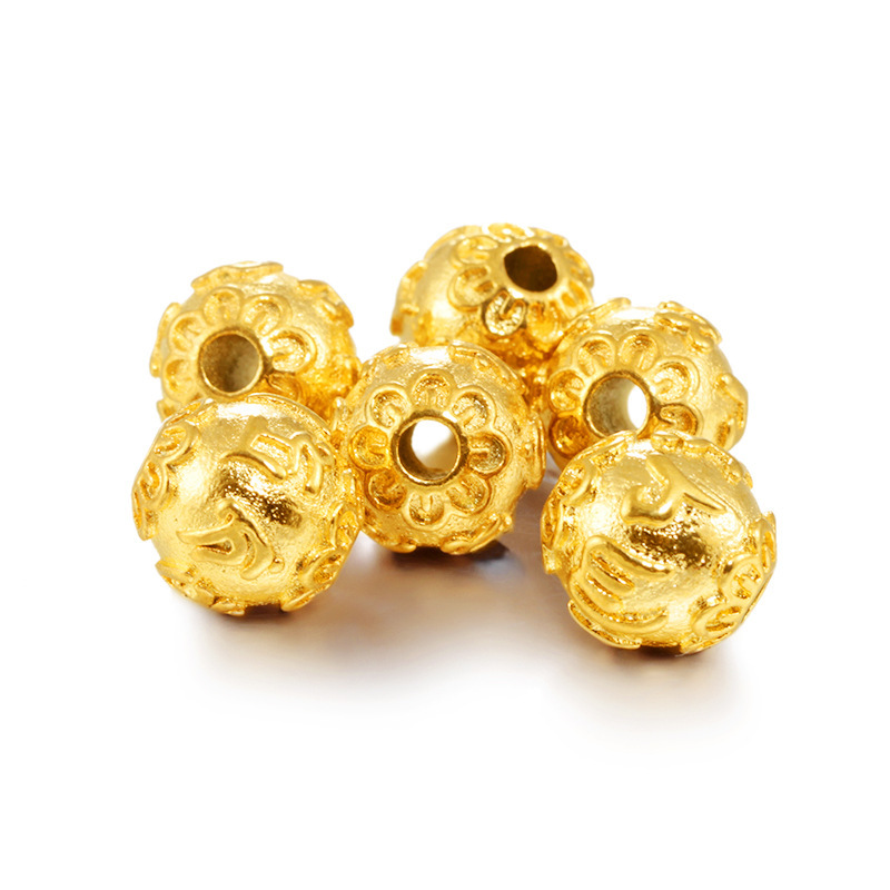 3D hard gold Vietnam Shajin six-word mantra gold beads accessories handmade DIY accessories loose beads long fade