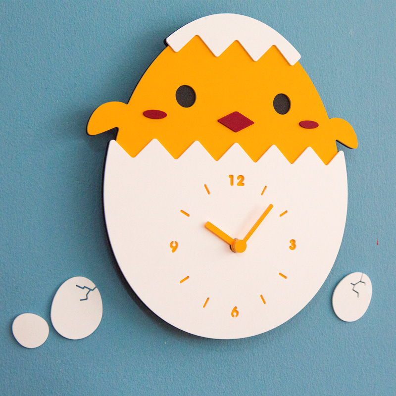 A chick with a broken shell with three eggs MDF&Acrylic wooden Wall Clock popular for kids
