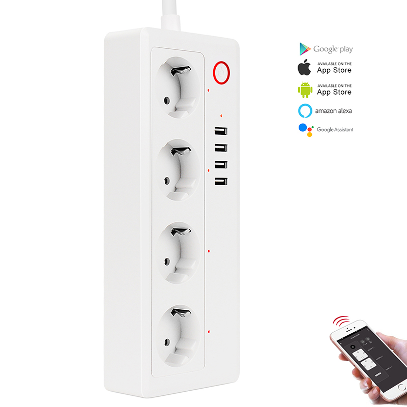 Роскошные 16A USB зарядного устройства Tuya ЕС Smart Wifi удлинитель розетка 4 розетка смарт-удлинитель