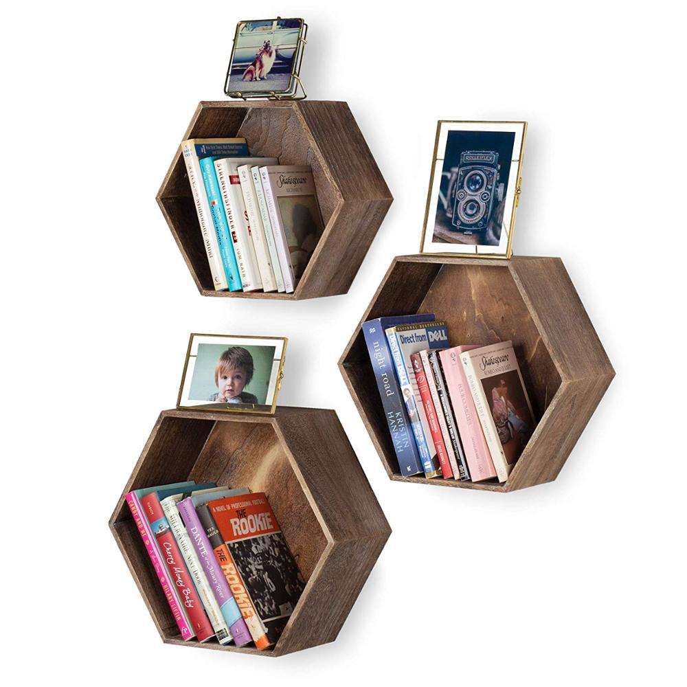 Декоративная деревянная Шестигранная полка DIY Открытая книжная полка прямоугольник плавающий куб полки