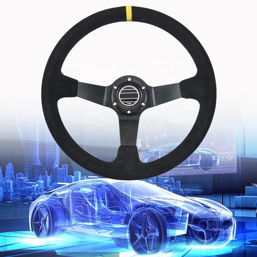 Racing Suede leather 14inch 350mm Universal Aluminum Frame 6-Hole Steering Wheel High Quality