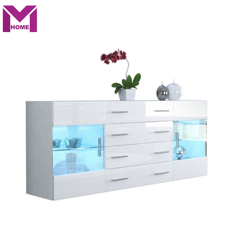 High Gloss Front Living room Wooden Cabinet Sideboard With Drawers Cupboard Design LED Lights