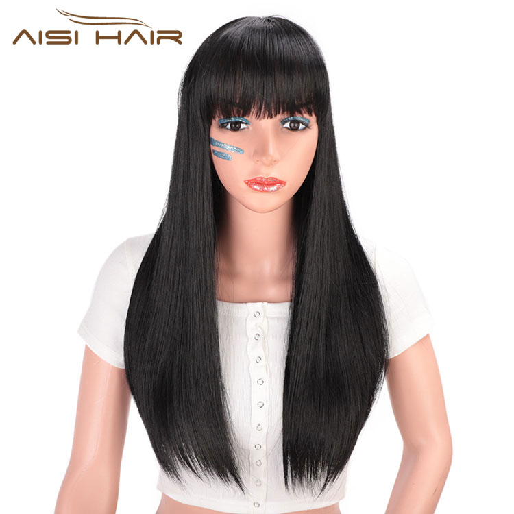 Aisi Hair длинный прямой парик с воздушной челкой для женщин, синтетические черные парики, термостойкие парики из синтетического волокна