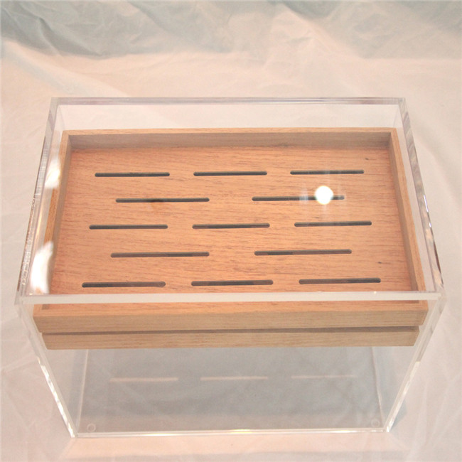 Acrylic Cigar Humidor Display Box with Wooden Tray