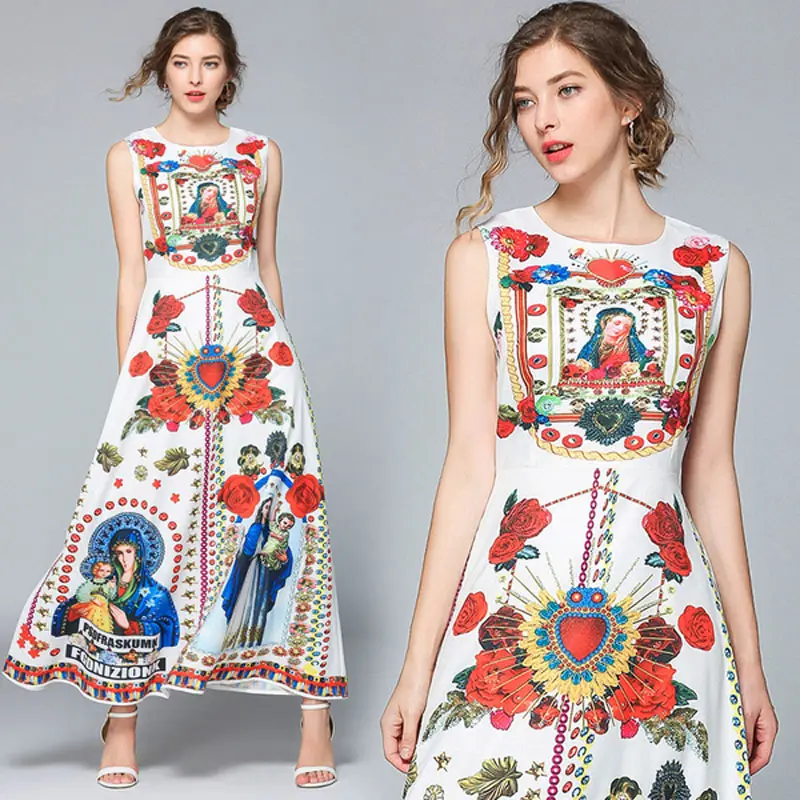 XC5798070 spot 2019 spring and summer new Shenzhen high-end retro Baroque printed dress vest skirt