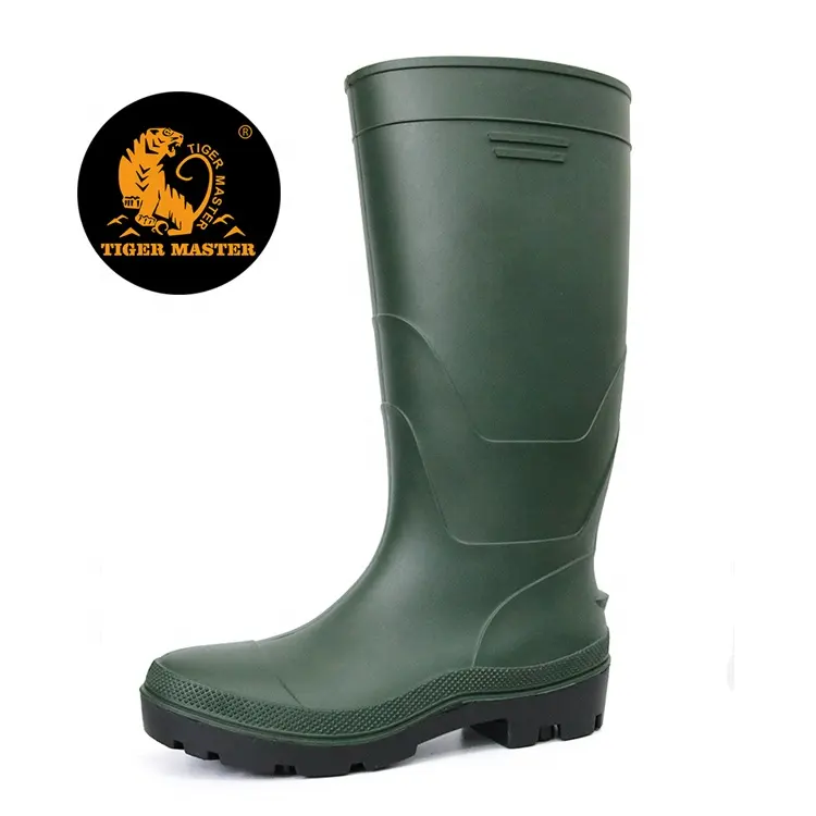 Green waterproof chemical resistant steel toe pvc rain boot safety