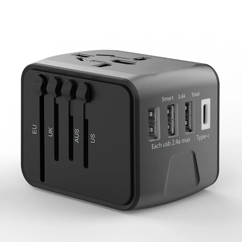 2019 March EXPO Promotion Type C Worldwide Universal International Travel Adapter With 4 USB Smart Charging Ports