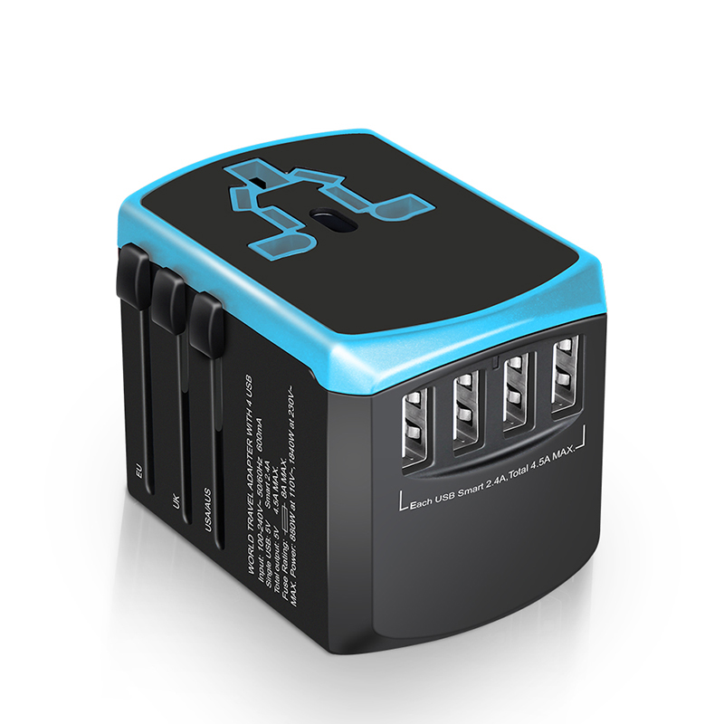 International travel adapter and 4USB port 3400mA world travel adapter fast charger socket plug