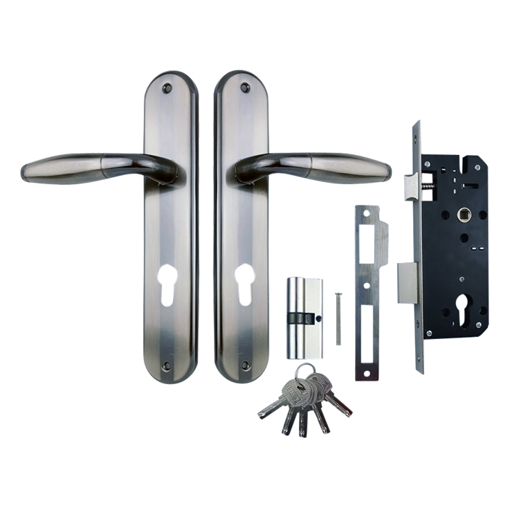 Most popular Indonesia South Africa long Plate Door Handle with 85*45 lock body 70mm cylinder mortise aluminium door lock set