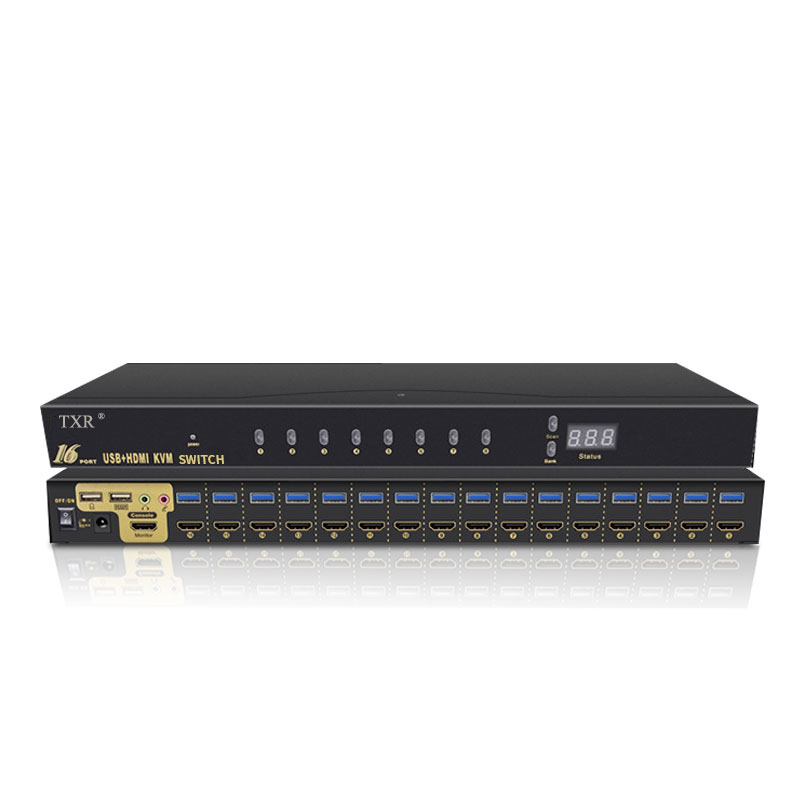 TXR 4K стоечный 16 портов Авто HD-MI KVM переключатель с ИК-пультом дистанционного управления