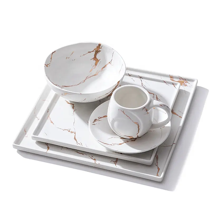 2019 New Idea Product Pottery For Restaurant 2019, Western Style Marble Porcelain Dinner Set Vajilla