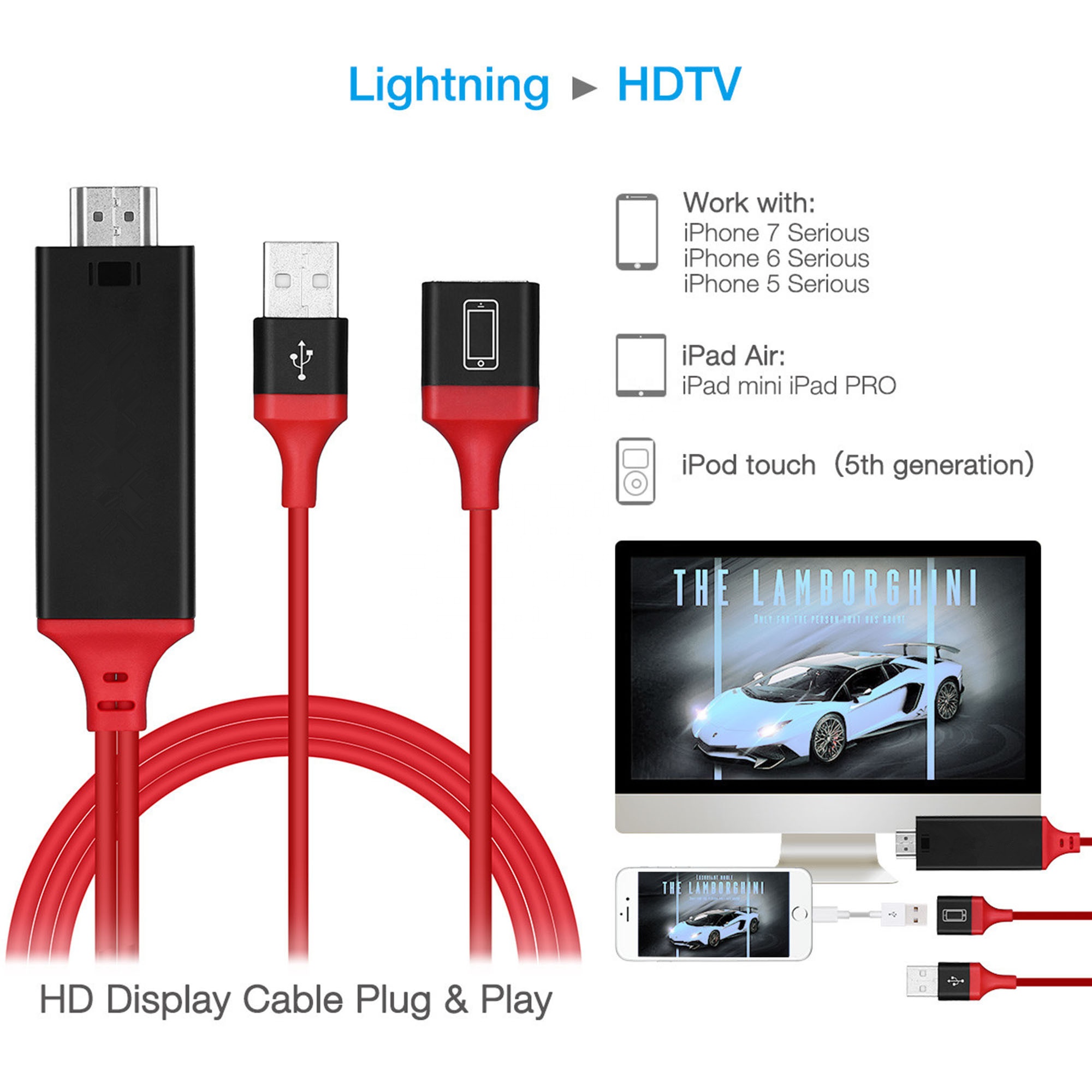 Телефон к HDMI ТВ Поддержка кабелей iOS и Android к 1080P провод HDTV для iOS и Android и Type C USB 3,1 устройств
