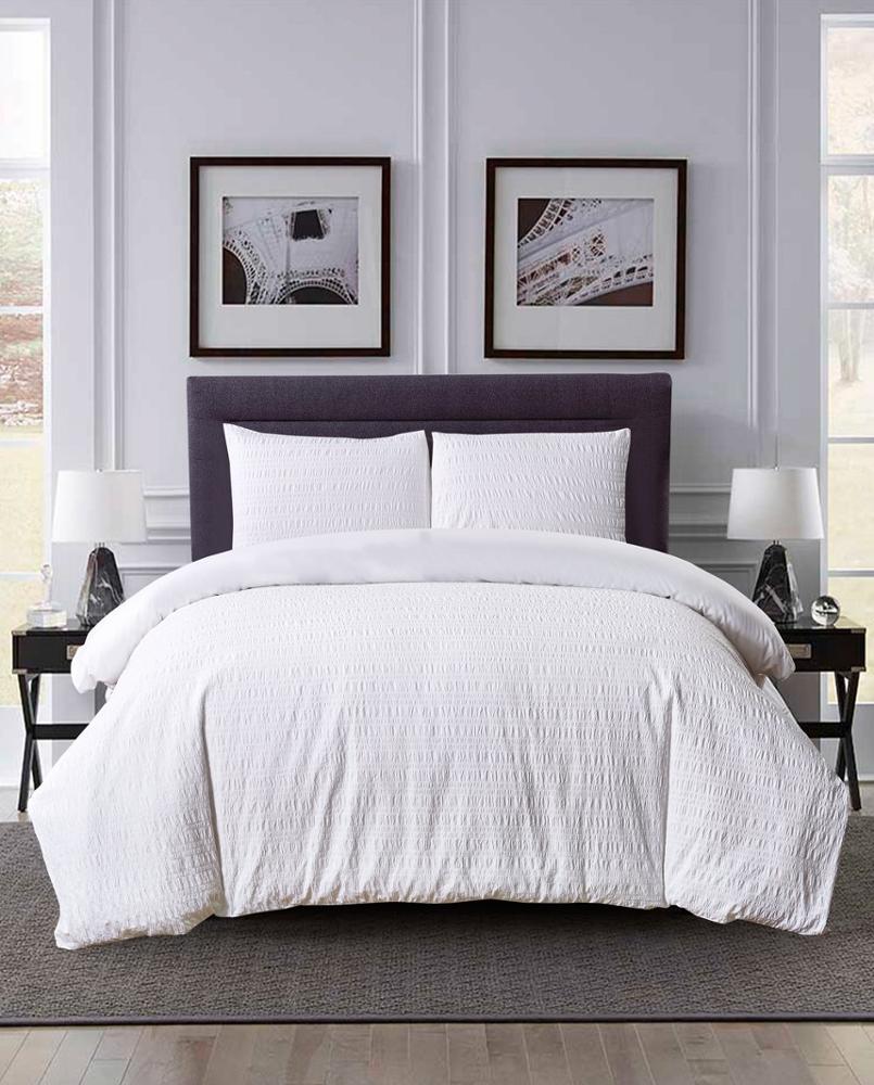 Polyester cotton solid white seersucker duvet cover bedding set