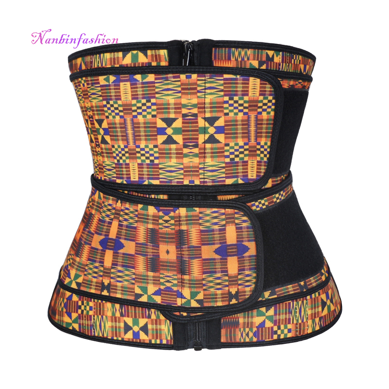 NANBIN Africa Pattern 100% Latex double belt Waist Trainer Corset for Women