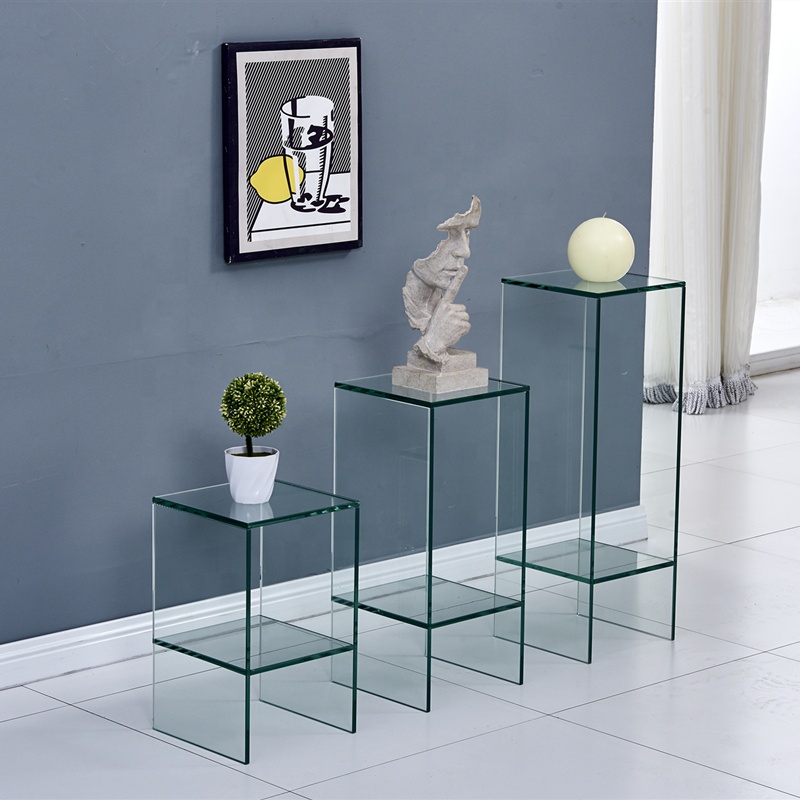High Quality Living Room Office Decoration Furniture Potted Plant Flower Glass Display ShelfThree Groups Glass Side Table Sets