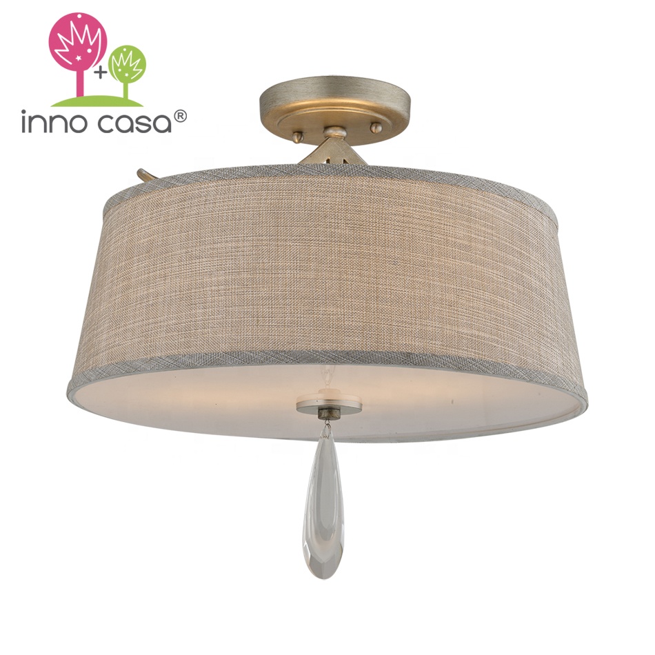 Custom OEM Low MOQ Modern Decorative Iron Crystal Fabric Bronze Ceiling Light for Interior Home Decor /Living Room /Dinning Room