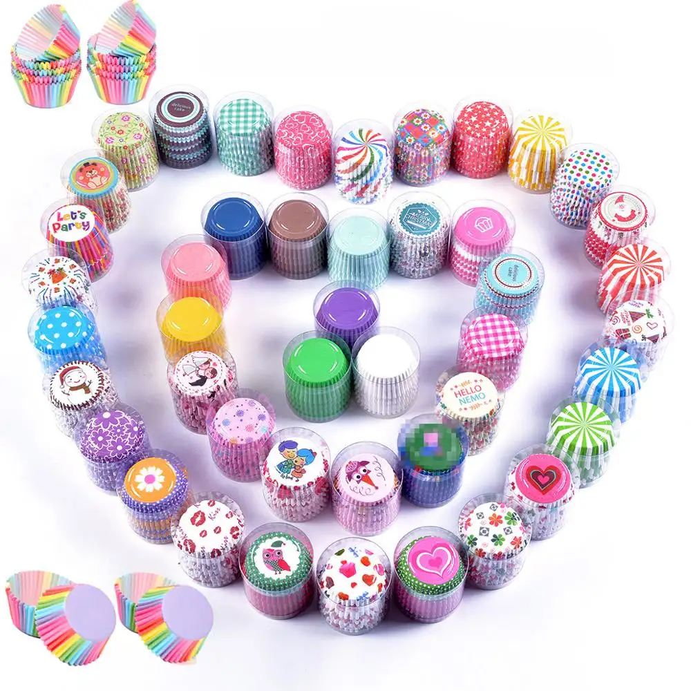 Colorful 100 PCS Cupcake Paper Cases Cup Cake Wrappers Liners Holder Packaging Containers Baking Cups Boxes Pastry Decoration