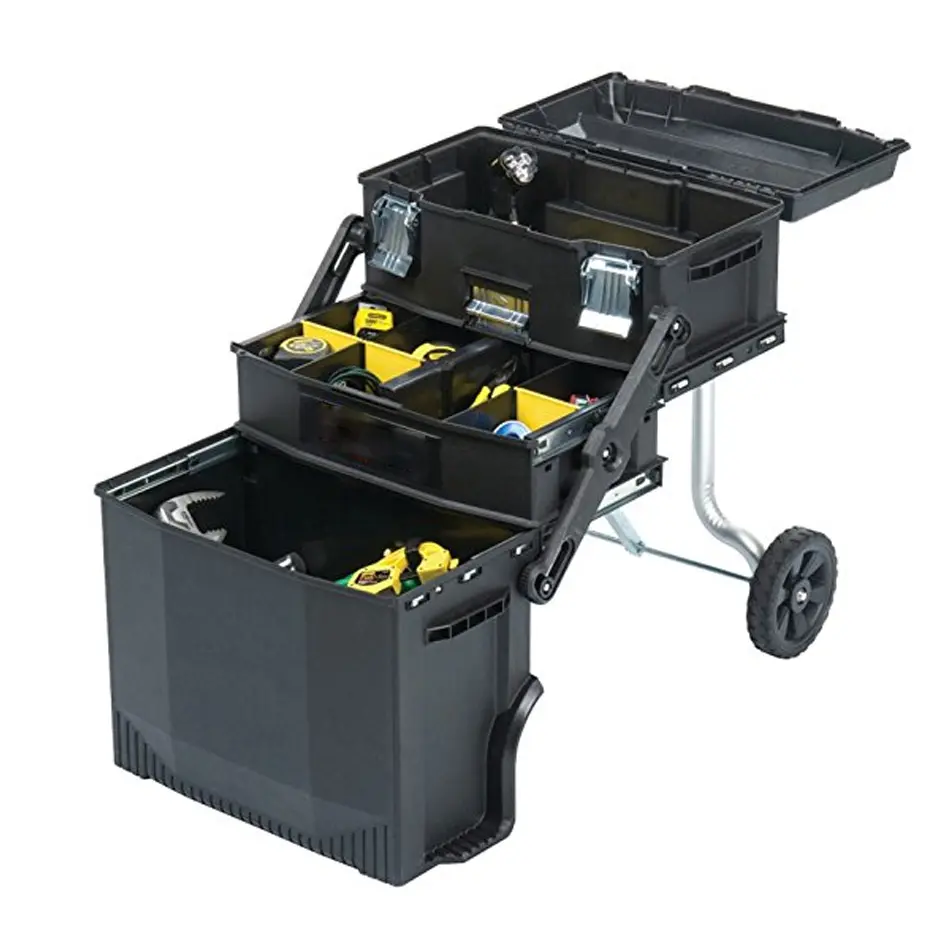 Stanley Fatmax style stackable trolley tool box plastic moving roller tool chest with custom color