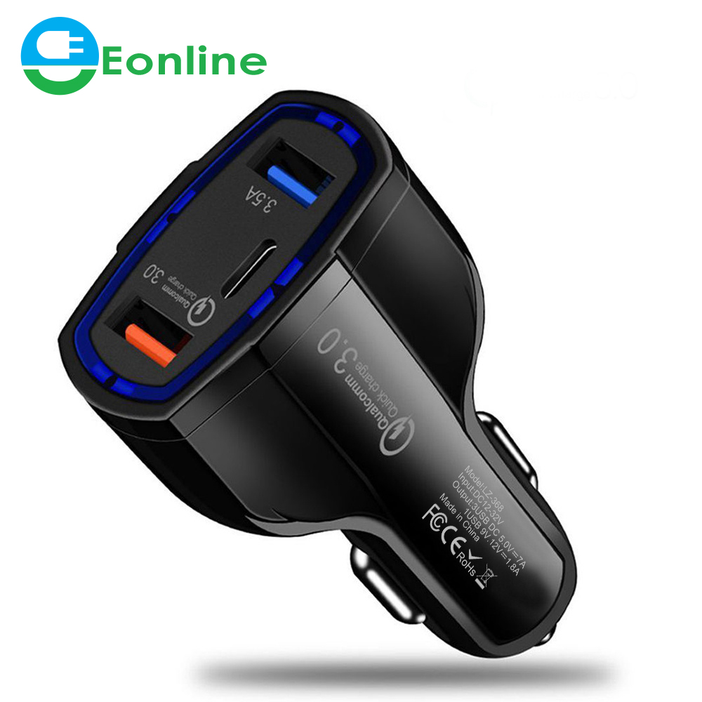 Автомобильное зарядное устройство EONLINE с 3 Usb-портами, 7A, быстрая зарядка для Qualcomm QC3.0, технология для Samsung, Xiaomi, iPhone 7, 8