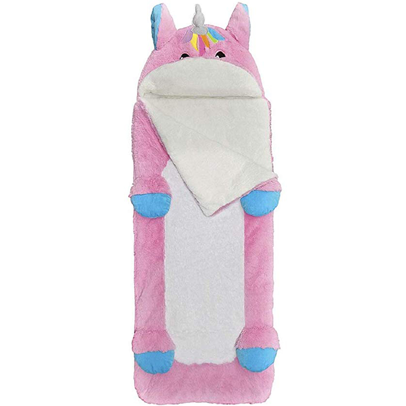 Cartoon Furry Plush Fleece Zippered Unicorn Baby Sleeping Bag for Kids