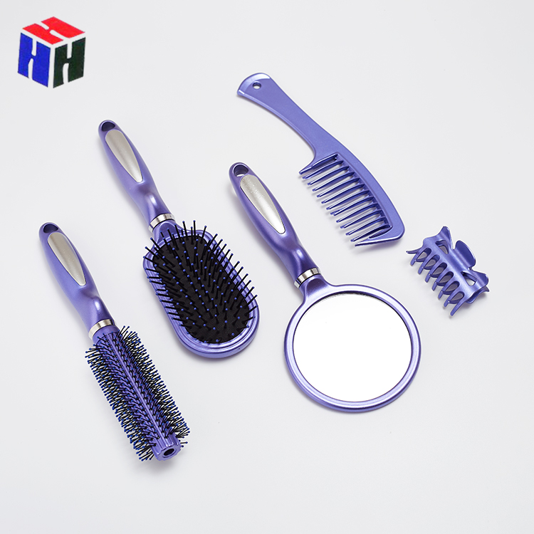 5 In 1 Custom Logo Hair Brush Straightener Curly Hair Brush Detangling Hairbrush Comb Set For Women