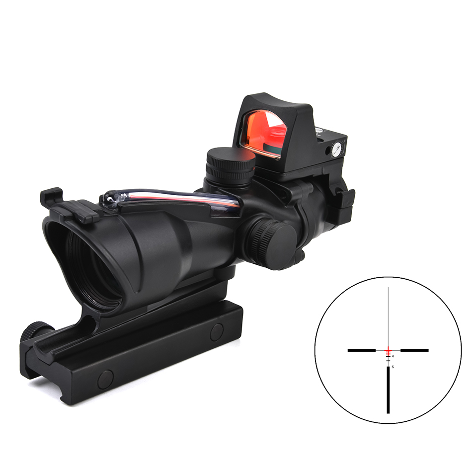 AR15 ACOG 4X32 красный прицел для винтовки, телескоп с мини красной точкой