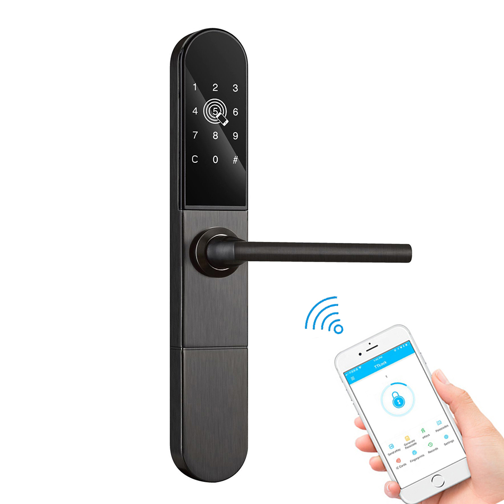 Тонкий алюминиевый стеклянный смарт-слайдер дверной замок Wifi BLE TTLock приложение RFID карта электронный дверной замок с цифровым кодом