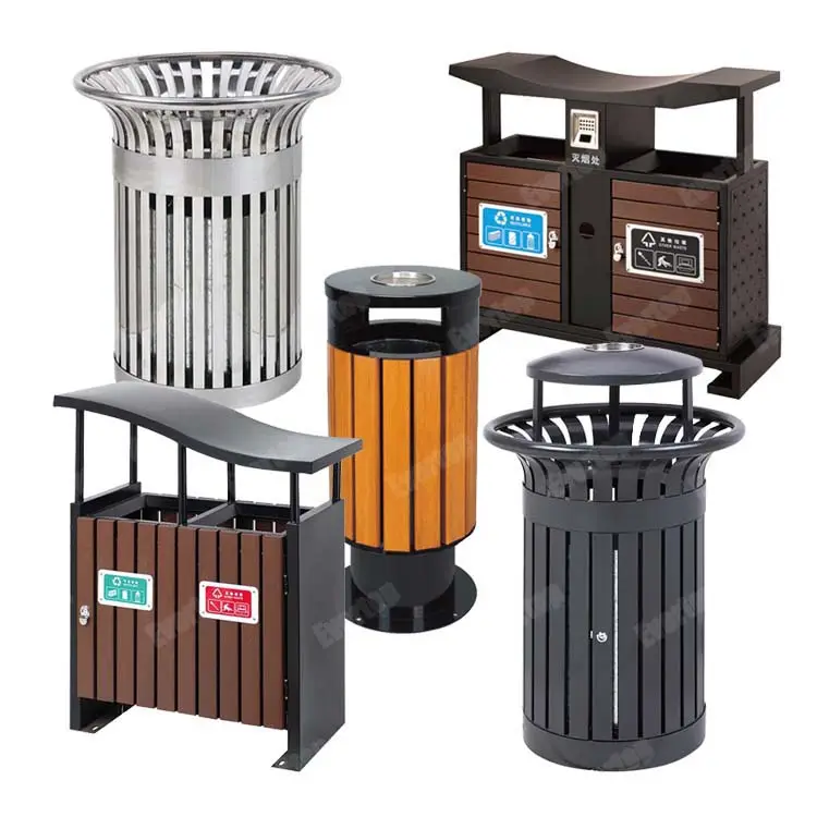 Woodview Outdoor Recycling Trash Can with Dual Litter Bin & Trash Bin, Plastic Wood Outdoor Double Trashcan
