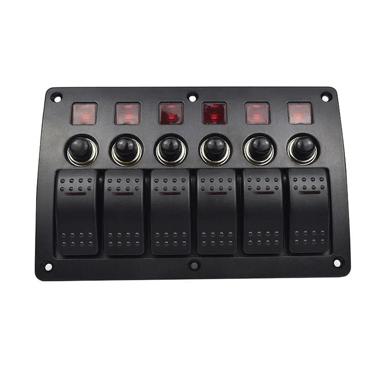 Light Multi-function Rocker Switch Panel Red 12v 20A/24V 10A DC Six-button 50000 Times DC 24V Jiahua PN-CB6 ( SPST/ON-OFF)*6 45A