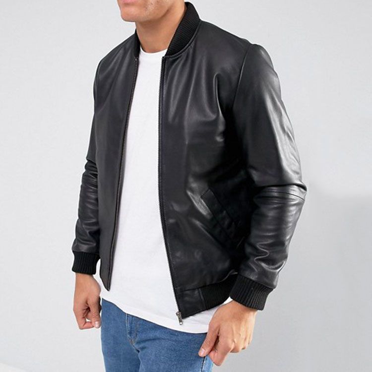 2019 г. модные зимние Slim Fit на молнии черный кожаный Бомбер для мужчин