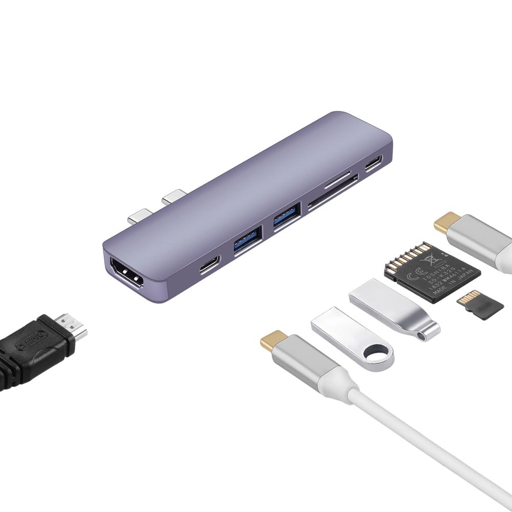 7 порт 4K концентратор HD MI PD • 2 SD/устройство для считывания с tf-карт USB 3,0*2 для Macbook Pro Thunderbolt 3 7 в 1 взаимный обмен данными между компьютером и периферийными устройствами к USBC адаптер