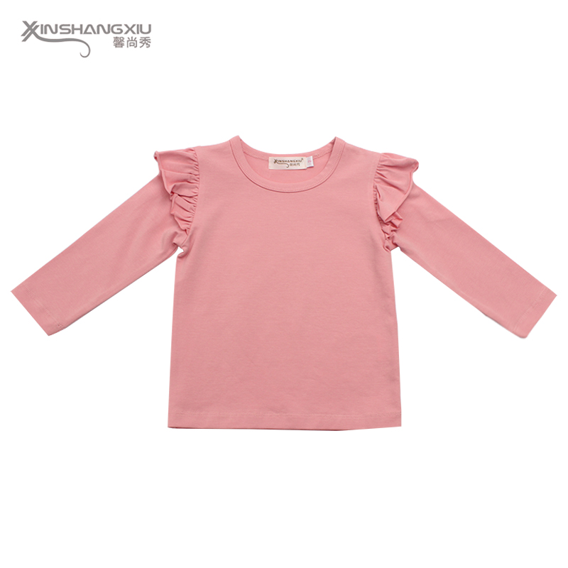 Spring and Autumn kid clothing long sleeve t shirt for girls 100% cotton with lace collar Baby girl clothes