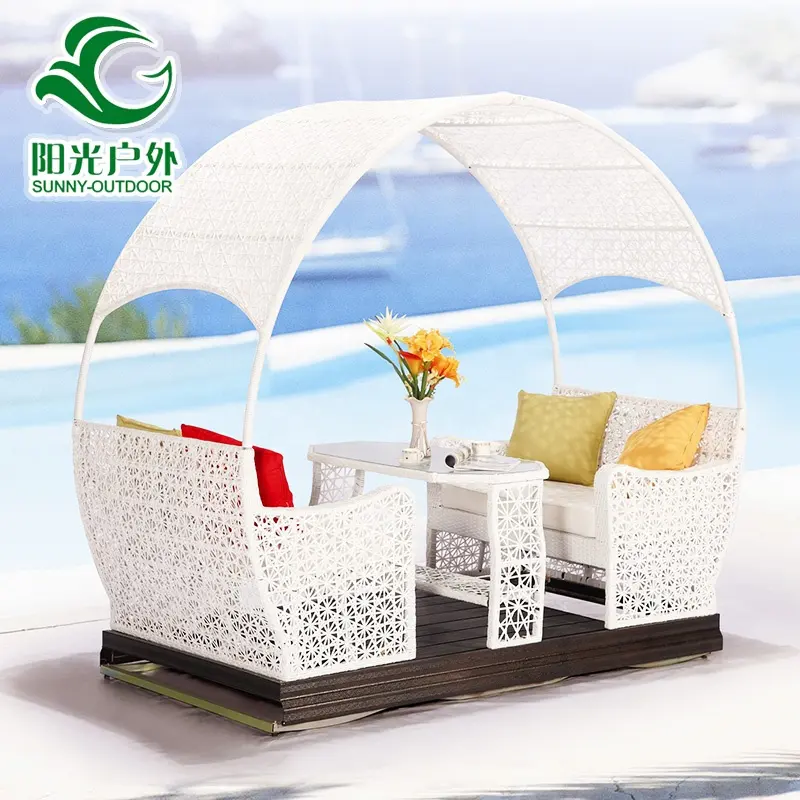 Garden Wicker Swing Chair for 4 Persons with Table Rattan Rocking Chair
