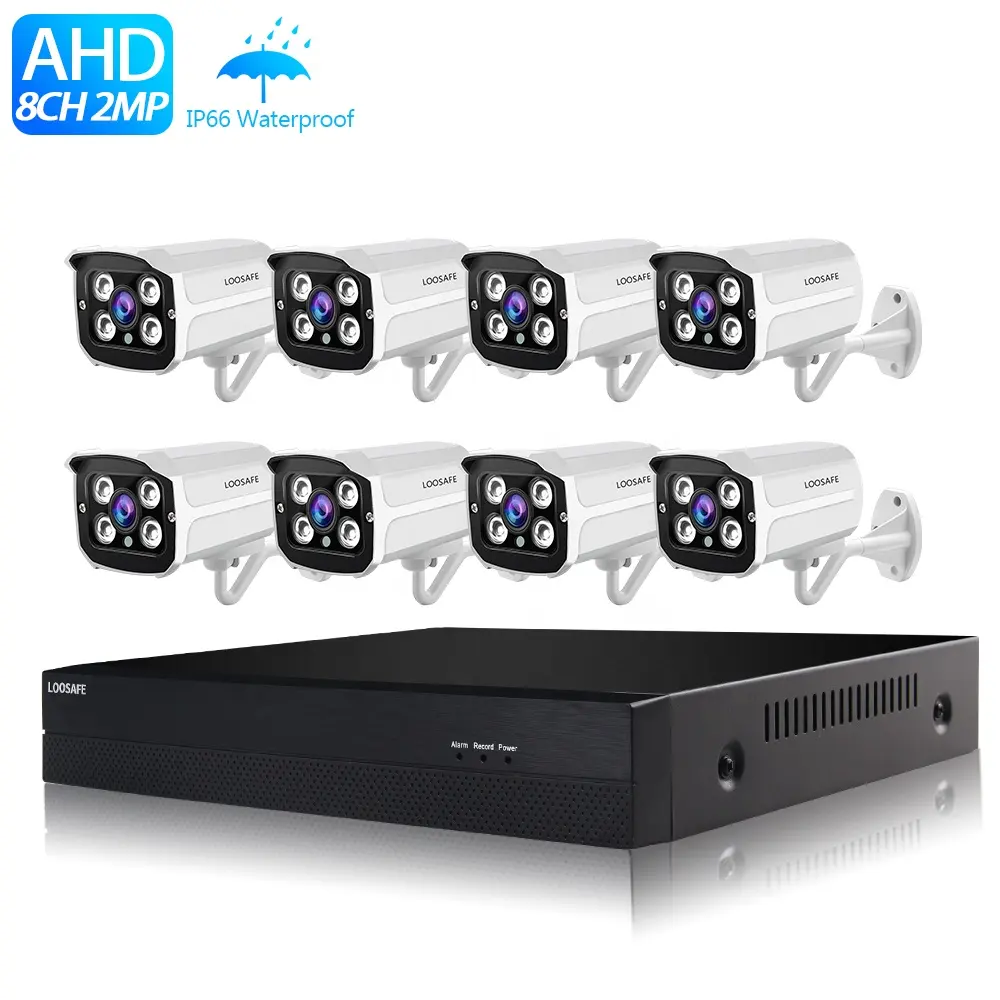 LOOSAFE 8CH Outdoor Security AHD Camera System Weatherproof Bullet 1080P CCTV Cameras H 264 DVR Camera