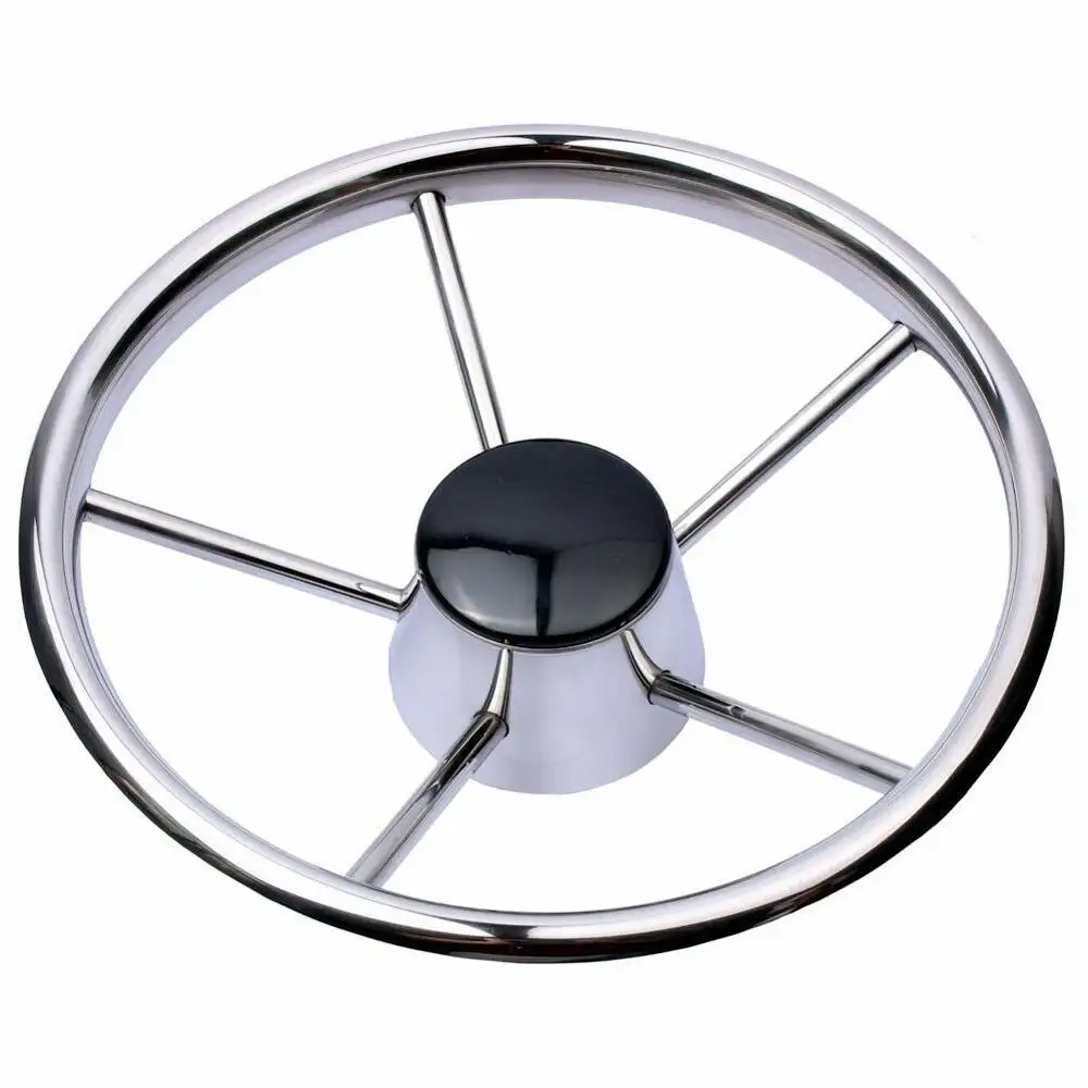Рулевое колесо для лодки 13-1/2 дюйма, 5 спиц из нержавеющей стали с ручкой, для тяжелых условий эксплуатации