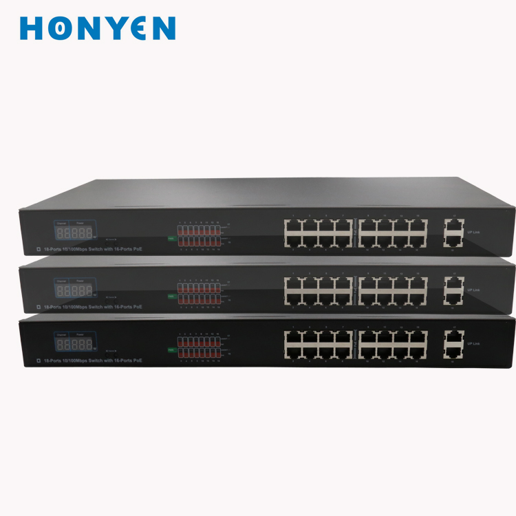 Новое прибытие Видимый мощность 18 порт 10/100 м PoE коммутатор HY-1118D-POE