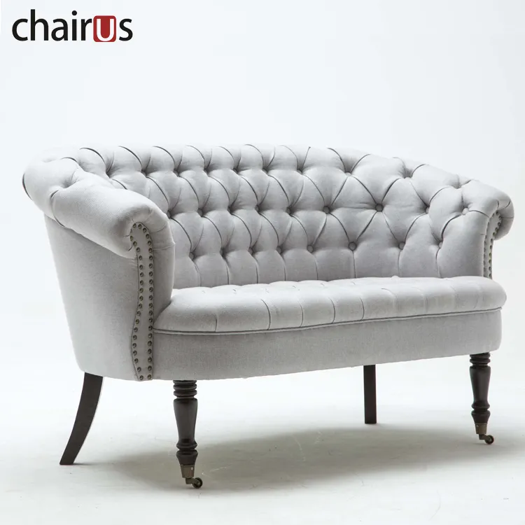 Гостиная Деревянный Стул Tufted Classic Design Hotel Tub 2 Seater Европейский Отдых Акцент Ткань Диван