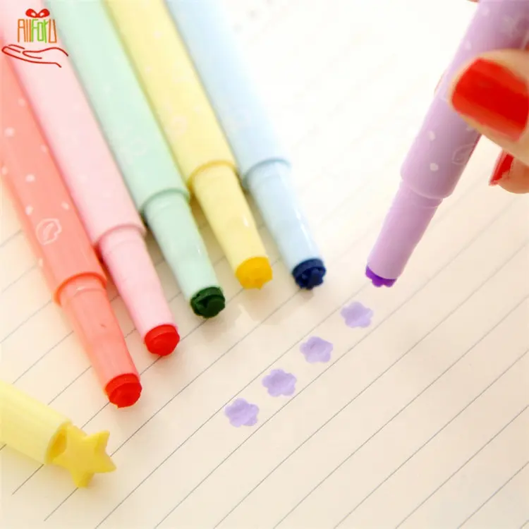 Cute Writing Supplies Highlither DIY Kawaii Highlither Pen Color Marker Pen With Stamps For Kids Gift
