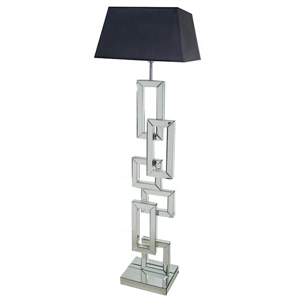 Mirrored glass Sparkly crystals with square Silver Shade 160cm mirrored floor lamp